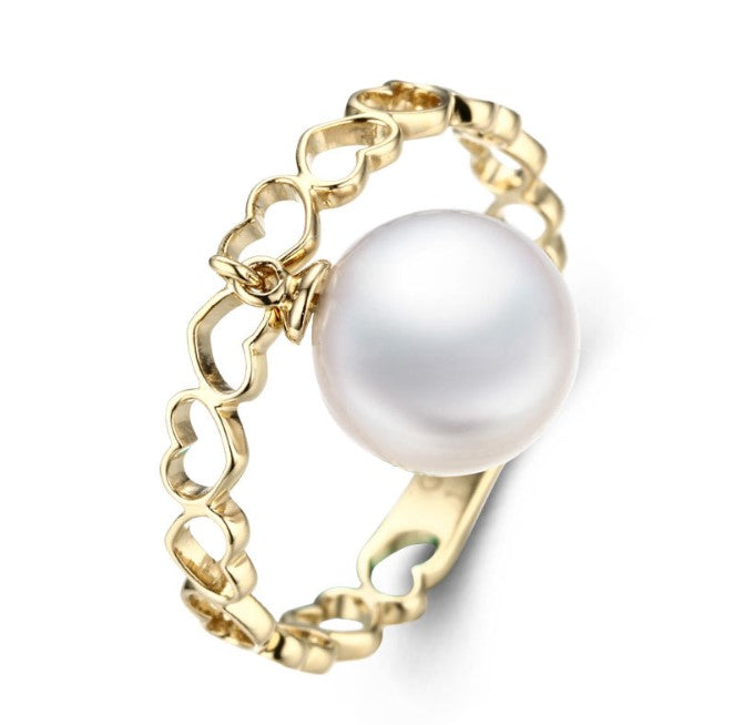 14k solid gold pearl ring holder adjustable golden the heart, Yellow gold, Real gold Xaxe.com