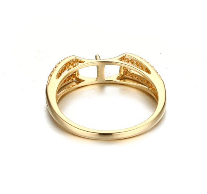 14k solid gold pearl ring holder adjustable golden the high fashion CZ Cubic Zirconia, Yellow gold, Real gold Xaxe.com