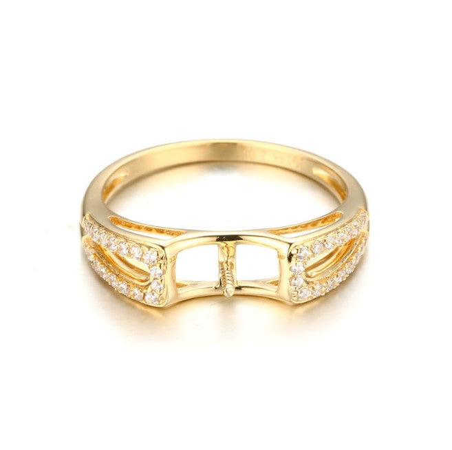 14k solid gold pearl ring holder adjustable golden the high fashion CZ Cubic Zirconia, Yellow gold, Real gold Xaxe.com