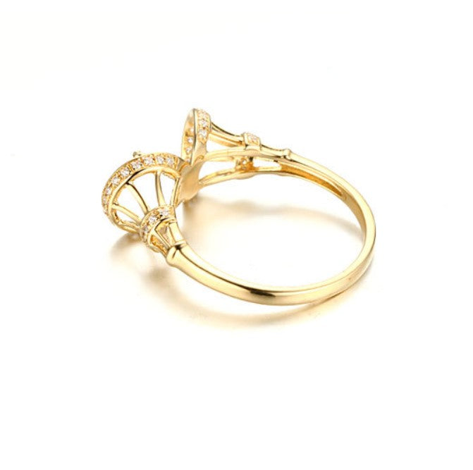 14k solid gold pearl ring holder adjustable golden the horn CZ Cubic Zirconia, Yellow gold, Real gold Xaxe.com