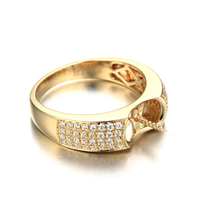 14k solid gold pearl ring holder adjustable golden the luxury shining CZ Cubic Zirconia, Yellow gold, Real gold Xaxe.com
