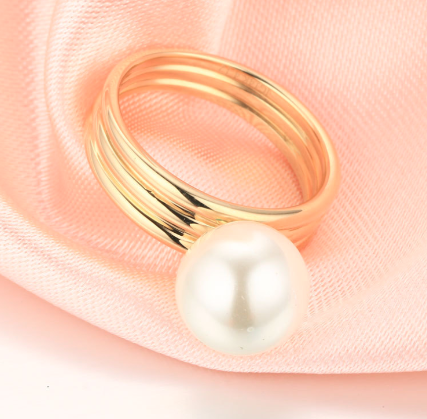 14k solid gold pearl ring holder adjustable golden the ribbon, Yellow gold, Real gold Xaxe.com