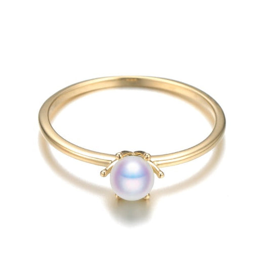 14k solid gold pearl ring holder adjustable golden the simple beauty, Yellow gold, Real gold Xaxe.com