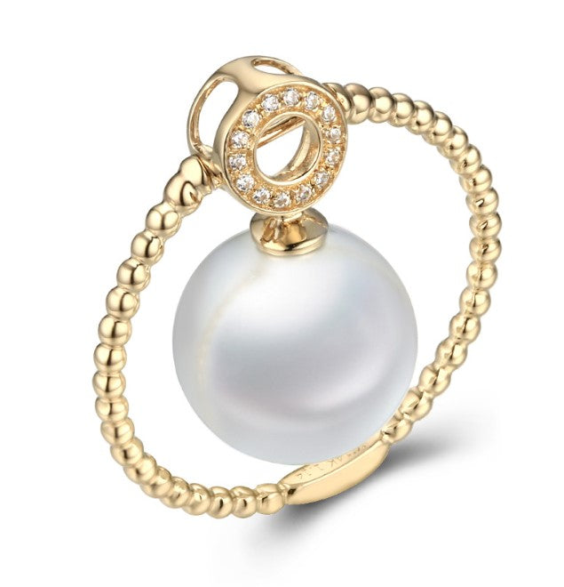 14k solid gold pearl ring holder adjustable golden the simple fashion, Yellow gold, Real gold Xaxe.com