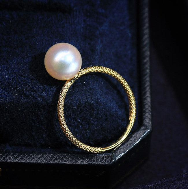 14k solid gold pearl ring holder adjustable golden the snake, Yellow gold, Real gold Xaxe.com