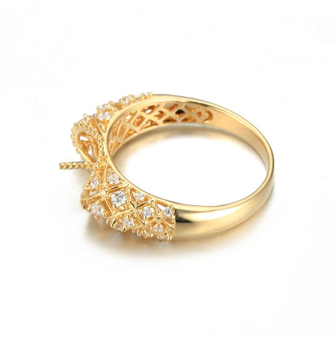 14k solid gold pearl ring holder adjustable golden the stunning CZ Cubic Zirconia, Yellow gold, Real gold Xaxe.com