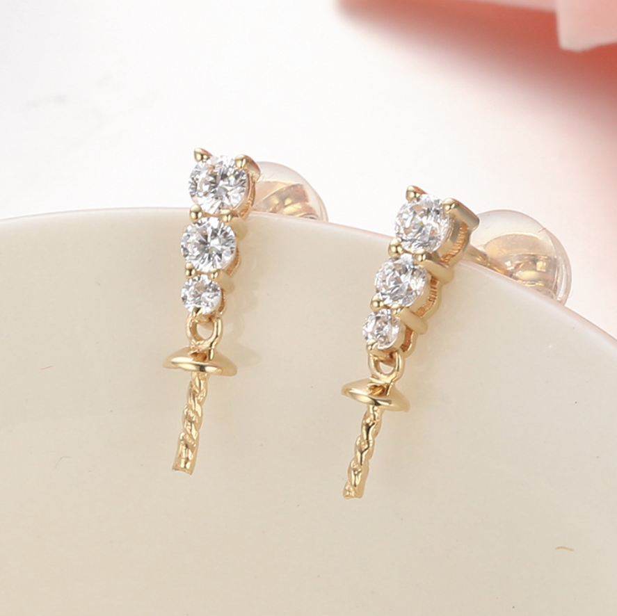 14k solid gold  real gold CZ cubic zirconia earring findings, Yellow gold Xaxe.com