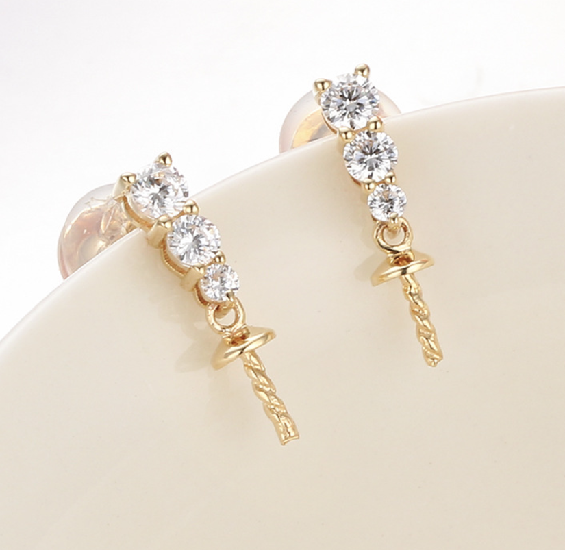 14k solid gold  real gold CZ cubic zirconia earring findings, Yellow gold Xaxe.com