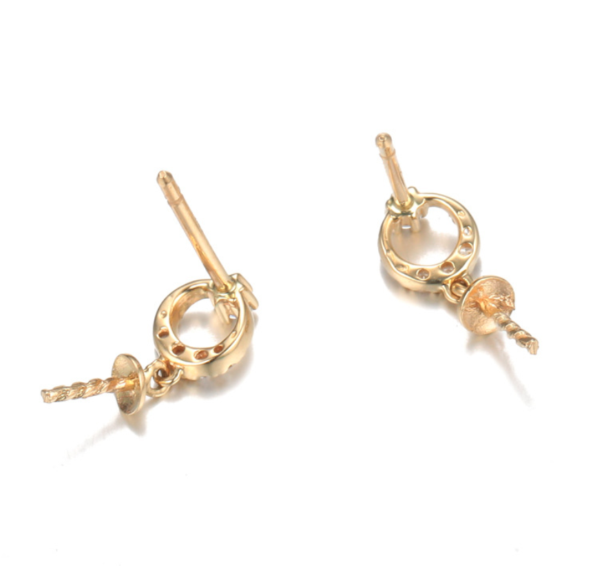 14k solid gold  real gold CZ cubic zirconia earring findings circle, Yellow gold Xaxe.com