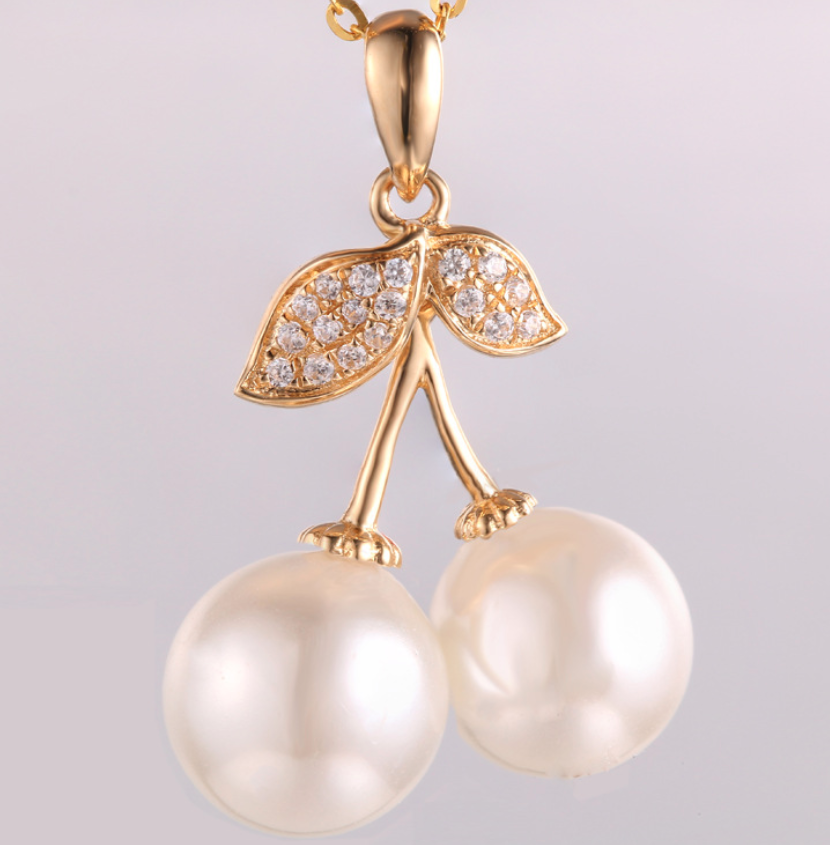 14k solid gold  real gold the cherry shape pearl pendant findings, Yellow gold Xaxe.com