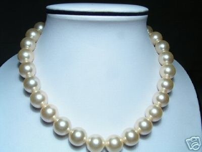 14mm Lustrous Real Yellow Seashell Pearls Necklace Xaxe.com