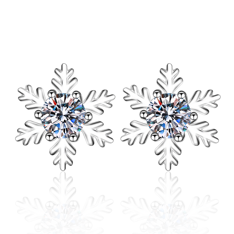 1CT+1CT MOISSANITE Diamond Earring, the Snowflake, Solitaire Moissanite Stud Earring, Solid 925 Sterling Silver az108 Xaxe.com