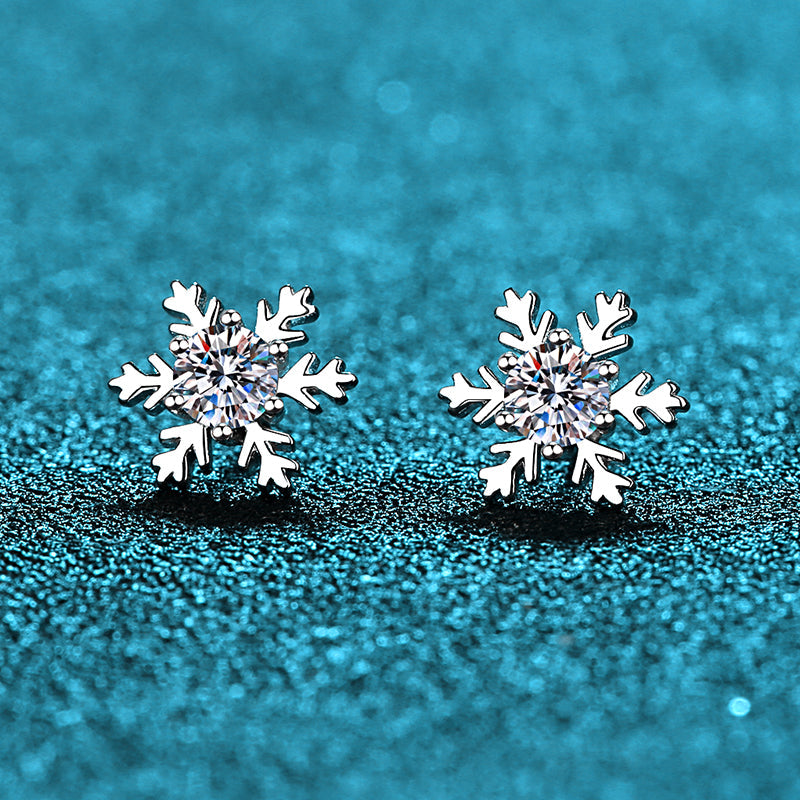 1CT+1CT MOISSANITE Diamond Earring, the Snowflake, Solitaire Moissanite Stud Earring, Solid 925 Sterling Silver az108 Xaxe.com