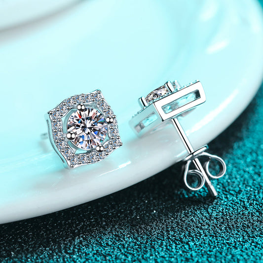 1CT+1CT MOISSANITE Diamond Earring, the geometry, Solitaire Moissanite Stud Earring, Solid 925 Sterling Silver az185 Xaxe.com