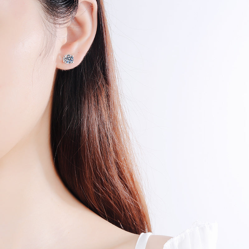 1CT+1CT MOISSANITE Diamond Earring, the love, Solitaire Moissanite Stud Earring, Solid 925 Sterling Silver az178 Xaxe.com