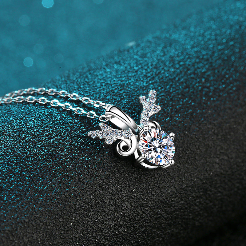 2 CT MOISSANITE Diamond Necklace Solitaire Moissanite Pendant, the Deer, Solid 925 Sterling Silver Chain, Passes Diamond Tester Xaxe.com