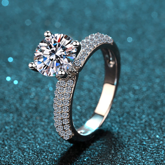 2 CT Moissanite Diamond Engagement solitaire Promise Ring, 925 Sterling Silver, Platinum Plated, Anniversary Ring, PASSES DIAMOND Tester AZ002 Xaxe.com