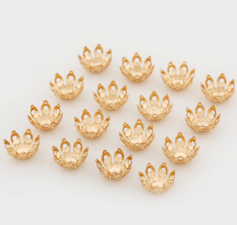 20 pcs 24k gold plated bead holder brass spacer beads  brass caps brass connector Xaxe.com