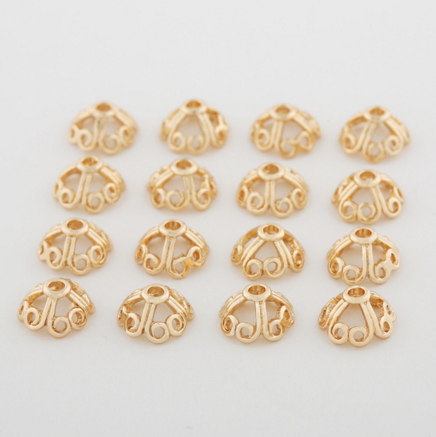 20 pcs 24k gold plated brass spacer beads  brass caps brass connector Xaxe.com