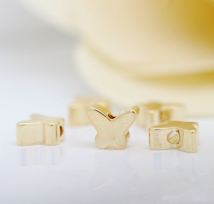 20 pcs 24k gold plated cubic butterfly brass spacer beads  brass caps brass connector Xaxe.com