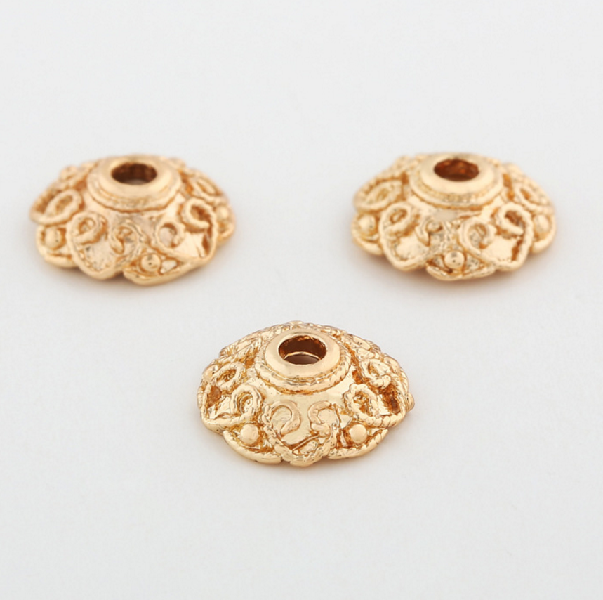 20 pcs 24k gold plated cubic flower pattern brass spacer beads  brass caps brass connector Xaxe.com