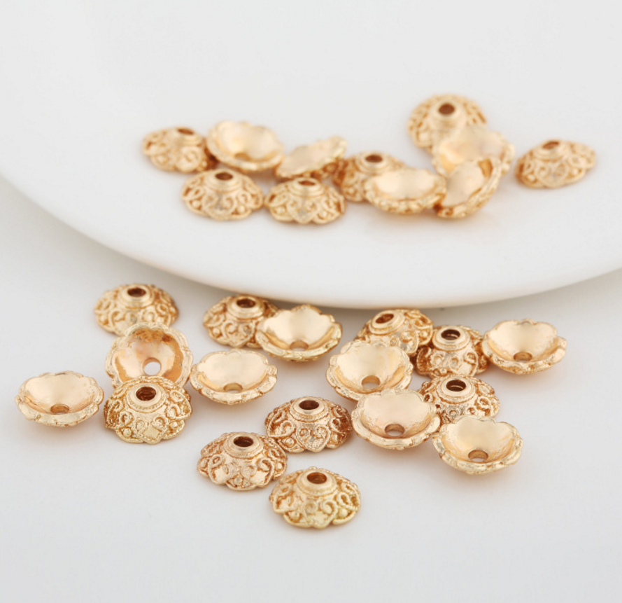 20 pcs 24k gold plated cubic flower pattern brass spacer beads  brass caps brass connector Xaxe.com