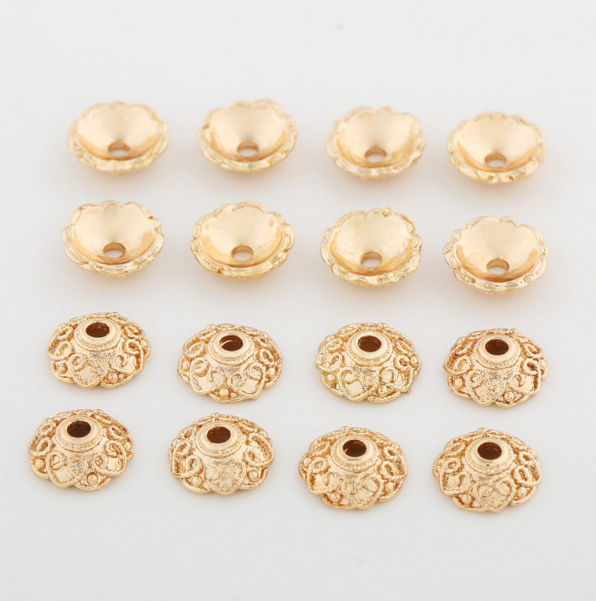 20 pcs 24k gold plated cubic flower pattern brass spacer beads  brass caps brass connector Xaxe.com