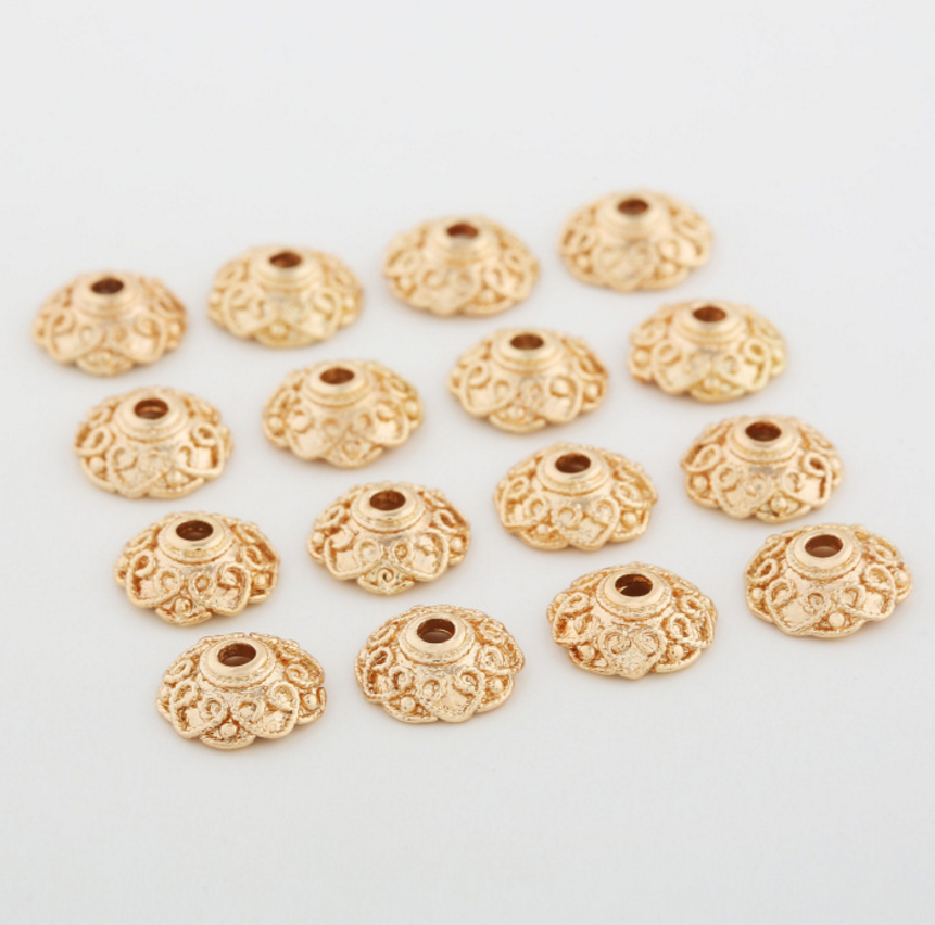 20 pcs 24k gold plated cubic flower pattern brass spacer beads  brass caps brass connector Xaxe.com