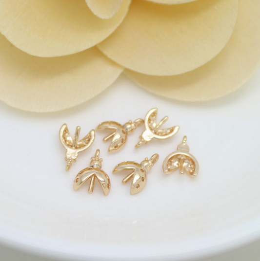 20 pcs 24k gold plated cubic half floral brass spacer beads  brass caps brass connector Xaxe.com