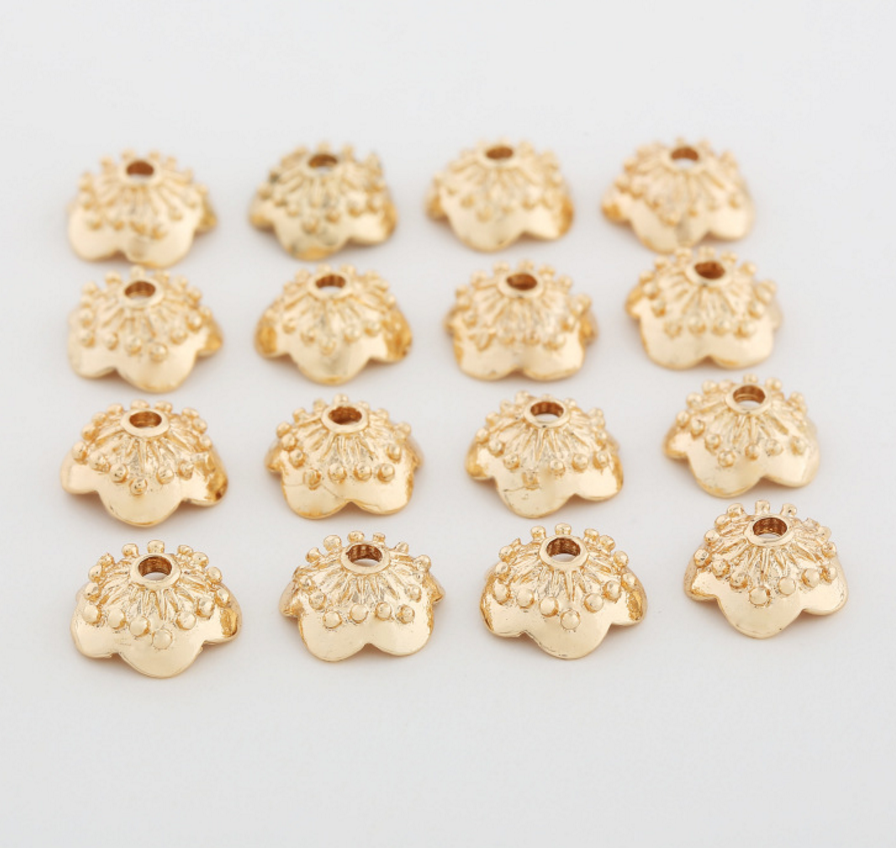 20 pcs 24k gold plated cubic plum flower brass spacer beads  brass caps brass connector Xaxe.com