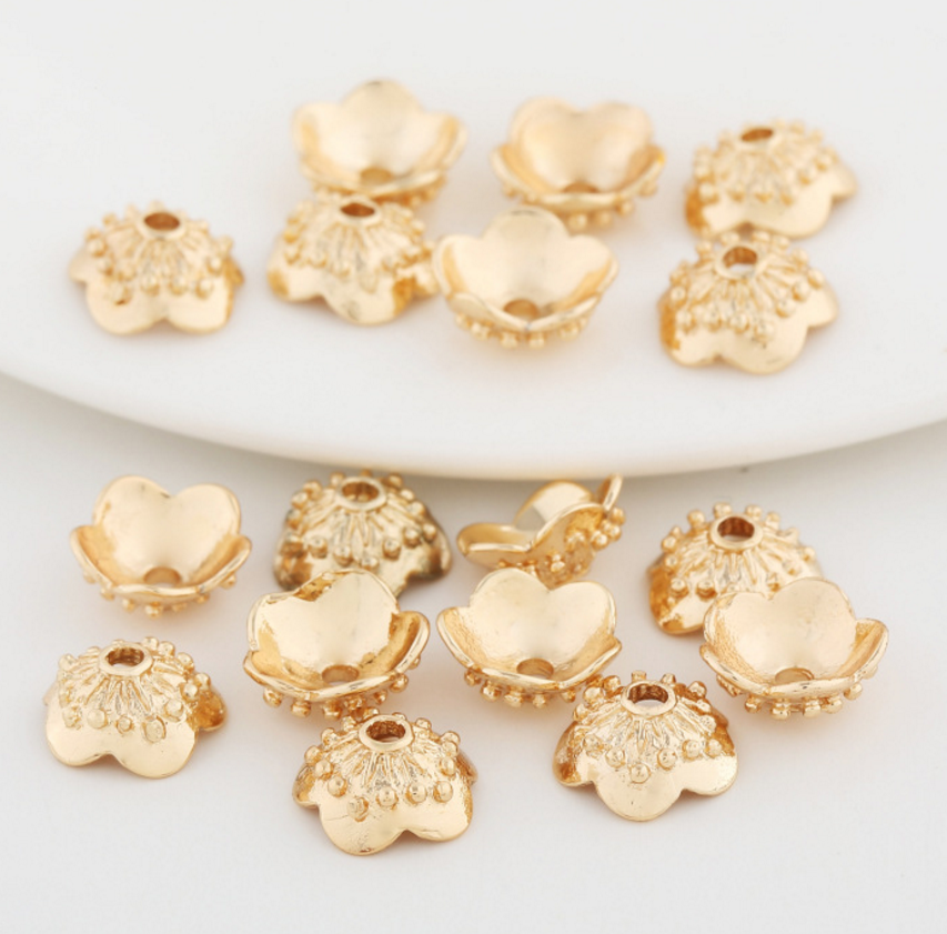 20 pcs 24k gold plated cubic plum flower brass spacer beads  brass caps brass connector Xaxe.com