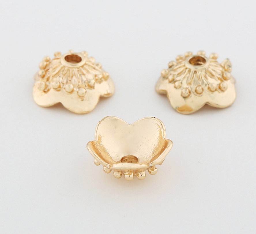 20 pcs 24k gold plated cubic plum flower brass spacer beads  brass caps brass connector Xaxe.com