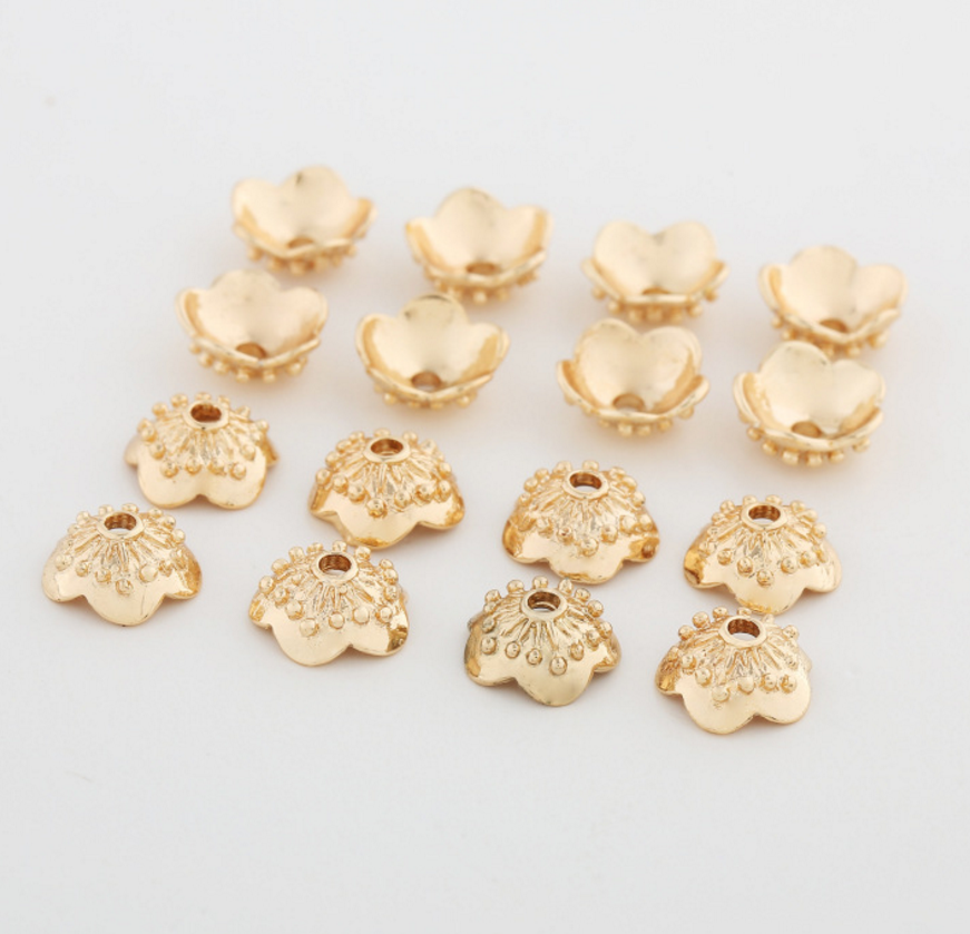 20 pcs 24k gold plated cubic plum flower brass spacer beads  brass caps brass connector Xaxe.com