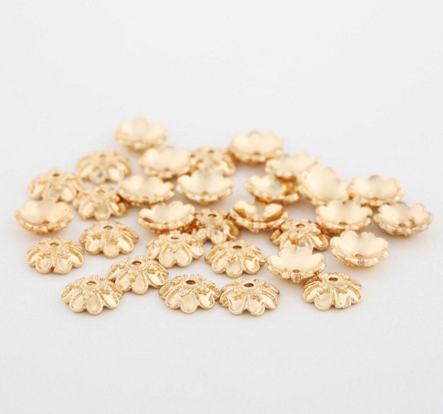 20 pcs 24k gold plated floral brass spacer beads  brass caps brass connector Xaxe.com