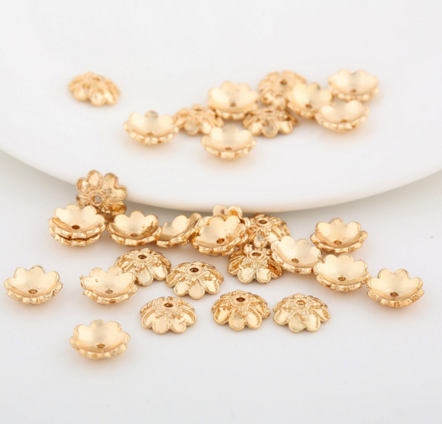 20 pcs 24k gold plated floral brass spacer beads  brass caps brass connector Xaxe.com