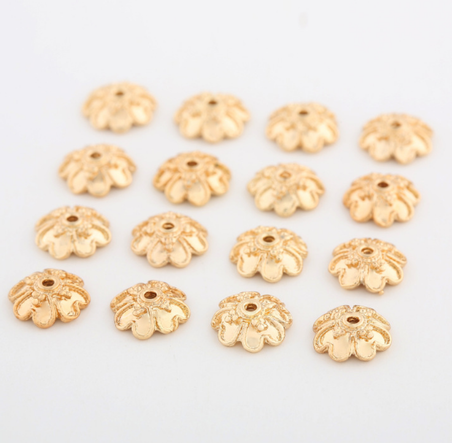 20 pcs 24k gold plated floral brass spacer beads  brass caps brass connector Xaxe.com