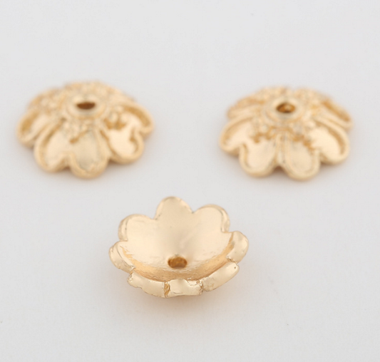 20 pcs 24k gold plated floral brass spacer beads  brass caps brass connector Xaxe.com