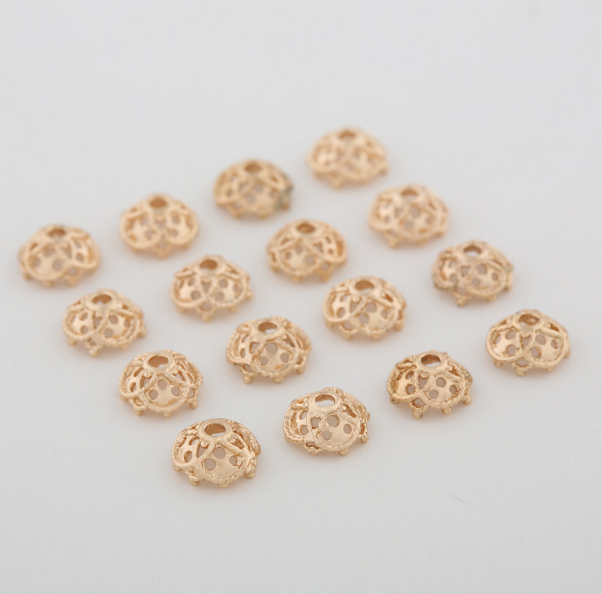 20 pcs 24k gold plated floral hat brass spacer beads  brass caps brass connector Xaxe.com