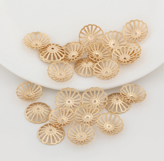 20 pcs 24k gold plated hollow cap hat holder brass spacer beads  brass caps brass connector Xaxe.com