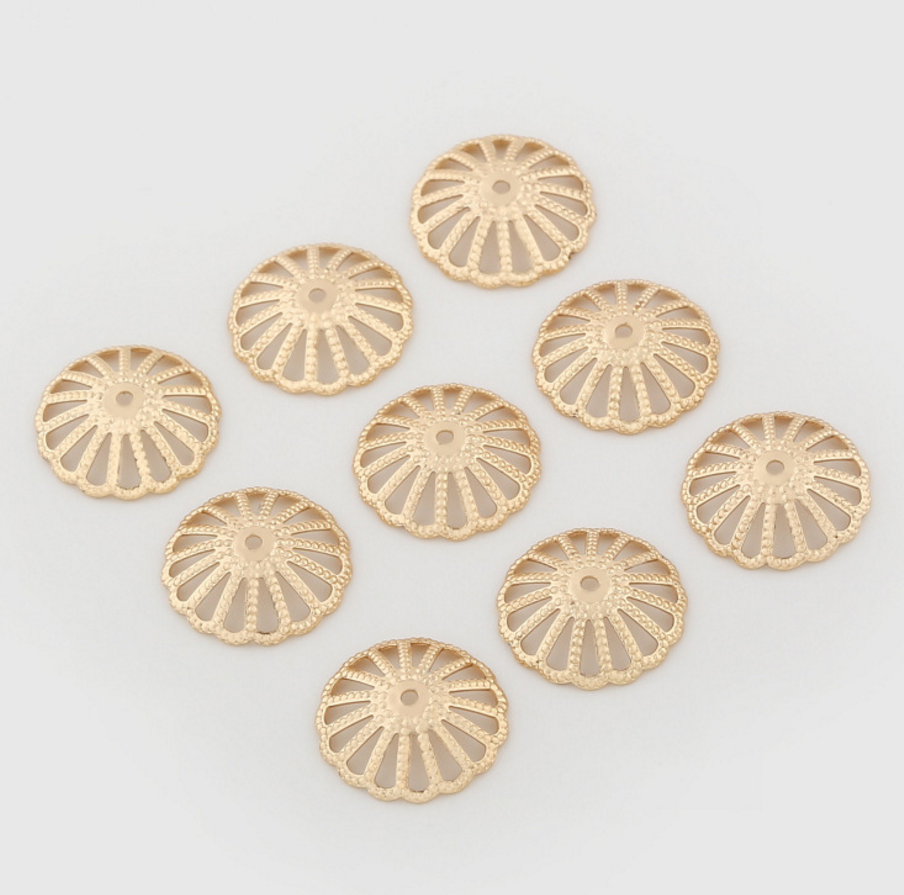 20 pcs 24k gold plated hollow cap hat holder brass spacer beads  brass caps brass connector Xaxe.com