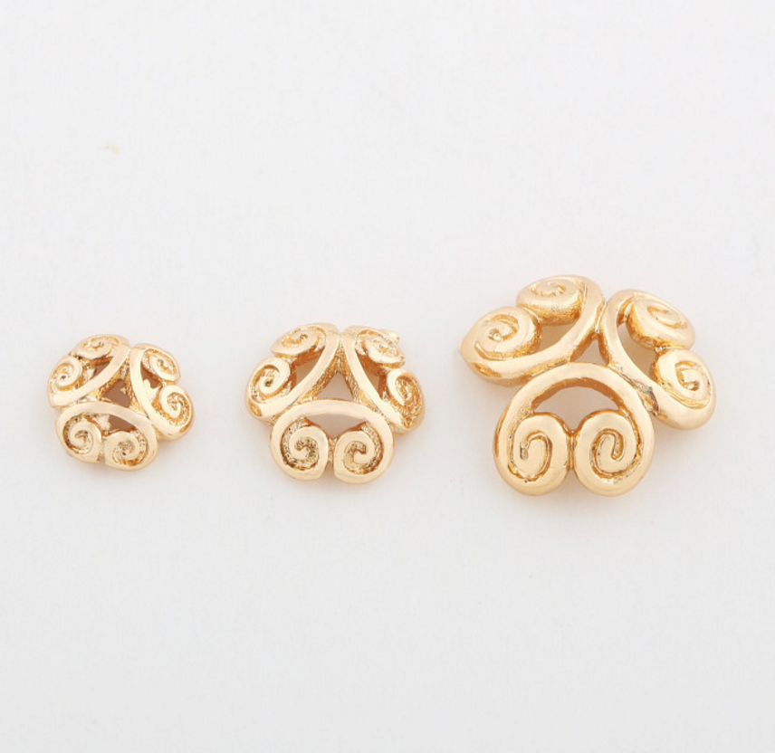 20 pcs 24k gold plated pattern cap hat holder brass spacer beads  brass caps brass connector Xaxe.com