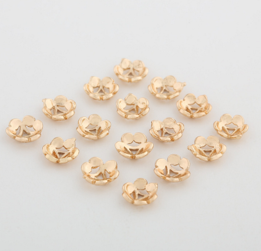 20 pcs 24k gold plated pattern cap hat holder brass spacer beads  brass caps brass connector Xaxe.com