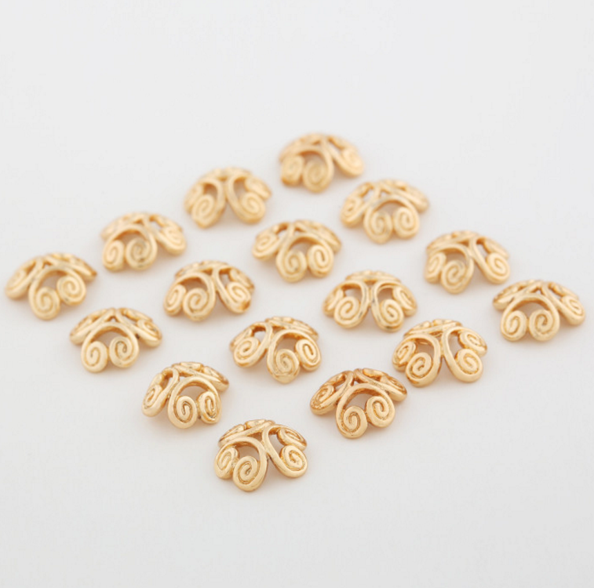 20 pcs 24k gold plated pattern cap hat holder brass spacer beads  brass caps brass connector Xaxe.com