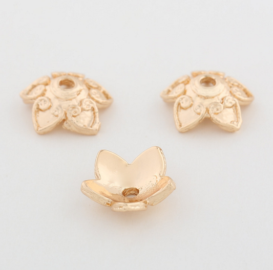 20 pcs 24k gold plated plum flower caps pendant brass spacer beads  brass caps brass connector Xaxe.com