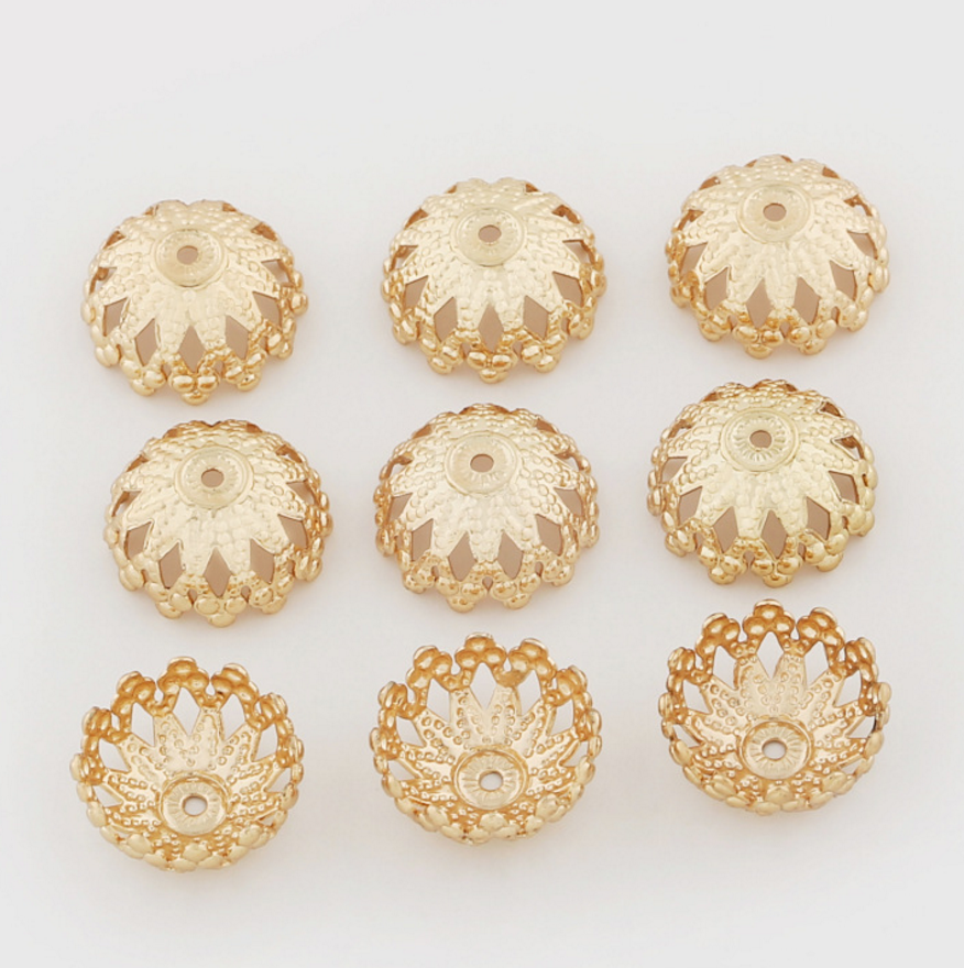 20 pcs 24k gold plated tissue brass bead holder spacer beads  brass caps brass connector Xaxe.com