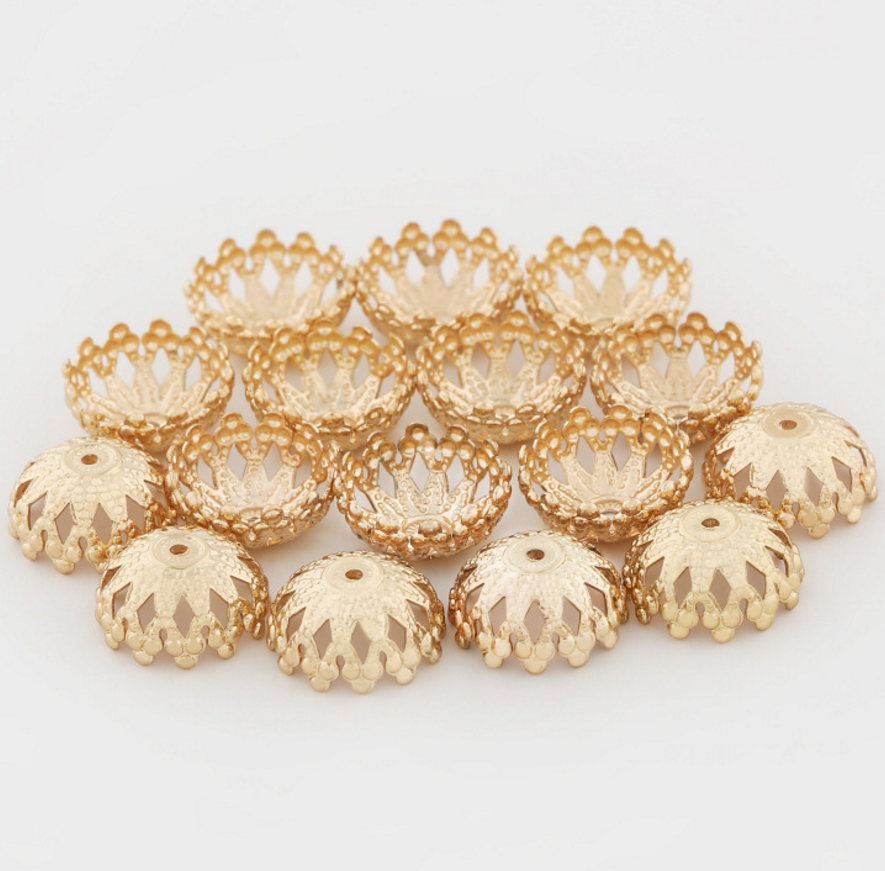 20 pcs 24k gold plated tissue brass bead holder spacer beads  brass caps brass connector Xaxe.com