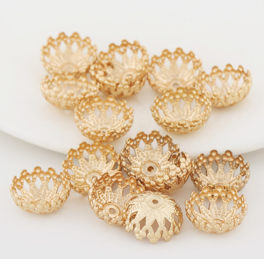 20 pcs 24k gold plated tissue brass bead holder spacer beads  brass caps brass connector Xaxe.com