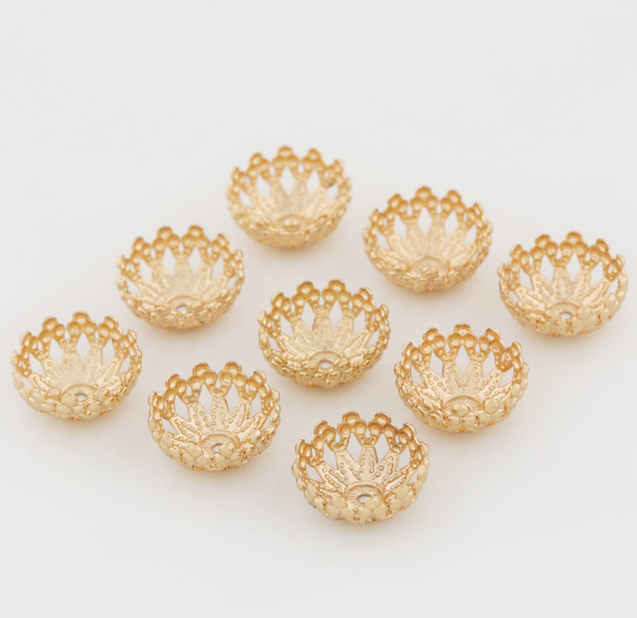 20 pcs 24k gold plated tissue brass bead holder spacer beads  brass caps brass connector Xaxe.com