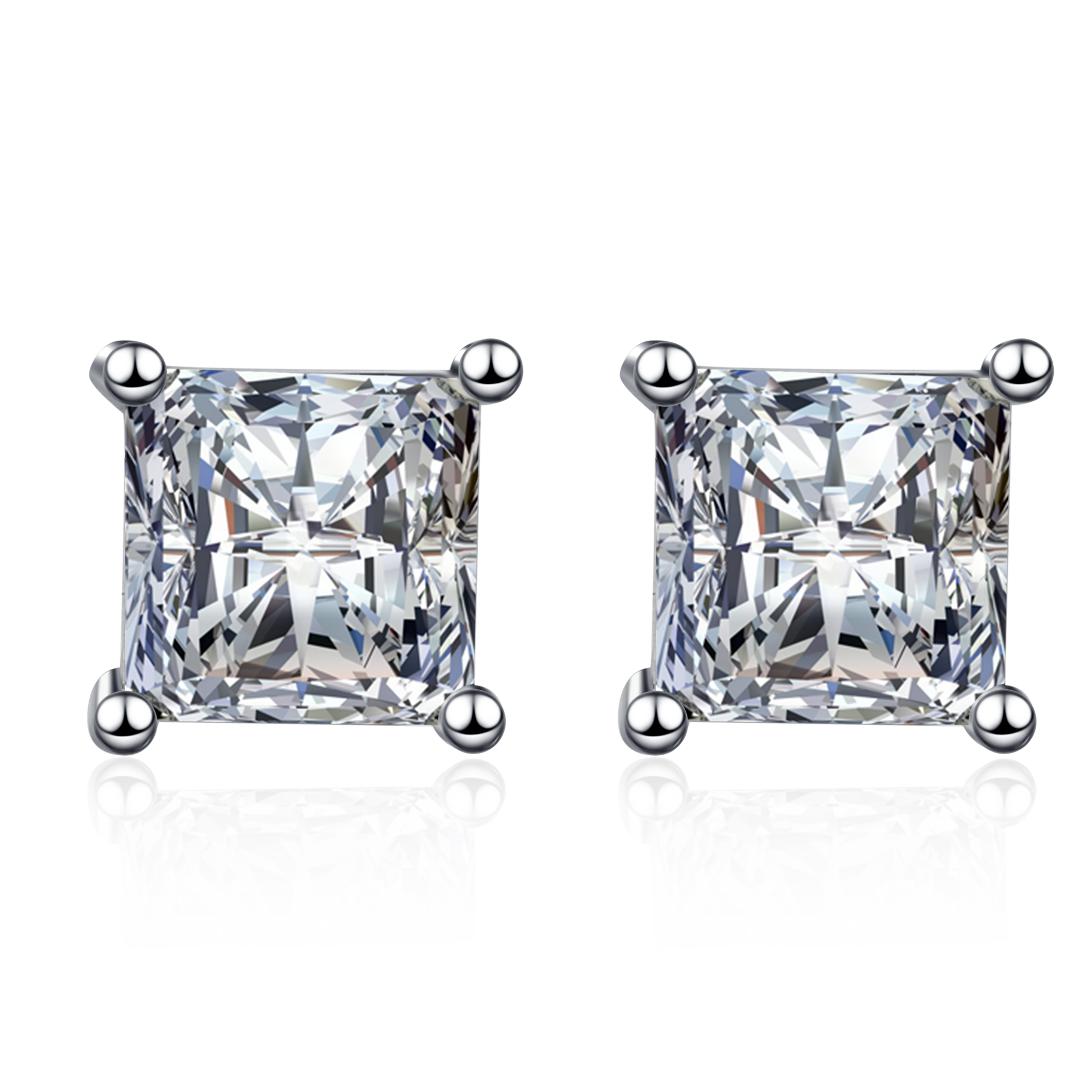 2CT+2CT MOISSANITE Diamond Earring, the square, Solitaire Moissanite Stud Earring, Solid 925 Sterling Silver az239 Xaxe.com