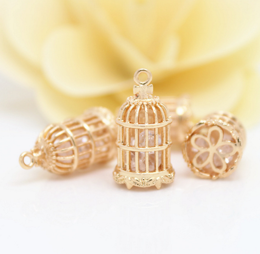 3 pcs 24k gold plated bird cage brass spacer beads  brass caps brass connector Xaxe.com